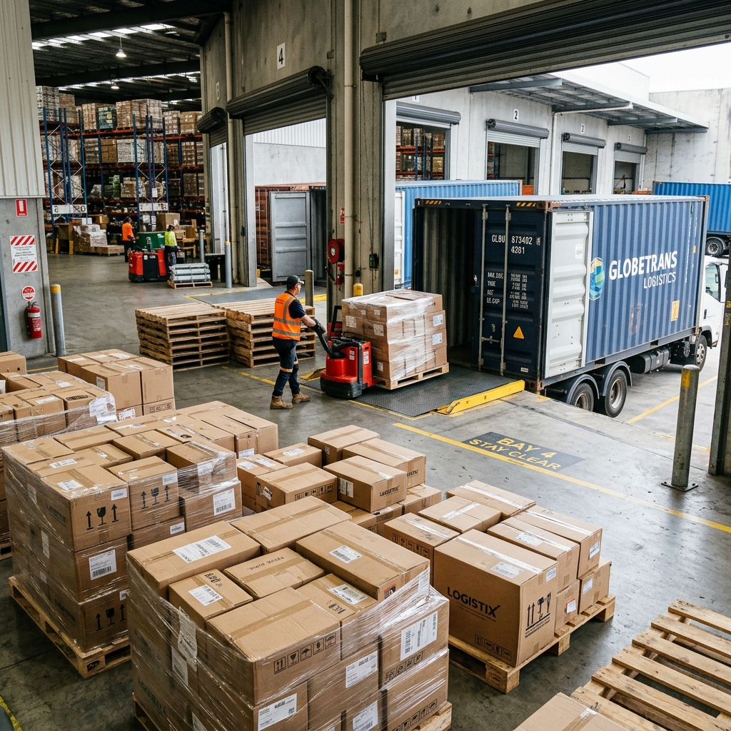 Armazém de exportação paletes e contentores de carga